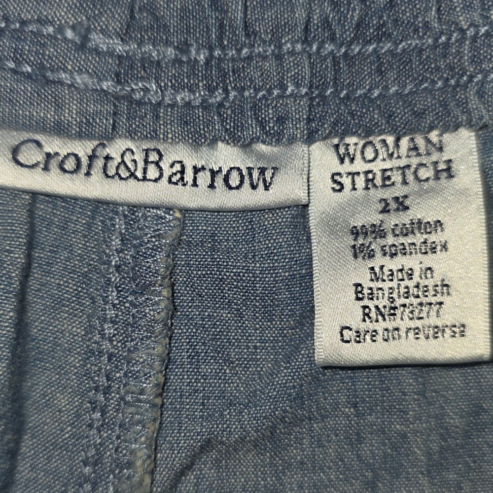 Croft&Barrow Womens 2X Blue Chambray Capri Pants Clam Diggers Comfort Waist NEW - Picture 4 of 9